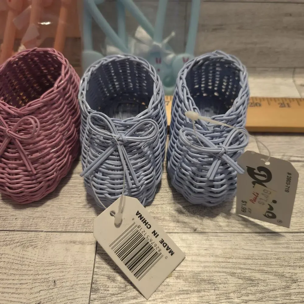 Vintage‎ Baby Shower Decor Plastic Diaper Pins Wicker Baby Shoes